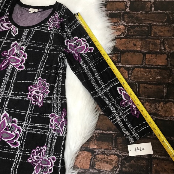Style & Co Purple Windowpane Plaid & Floral Tunic Sweater NWT Size XXL Blouse - Picture 5 of 8